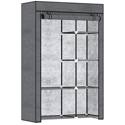 Afbeelding van HOMCOM Kledingkast met meerdere opslag, 6 planken, 1 stang, afmetingen: 103 x 43 162,5 cm, staal, zwart, vlies, grijs