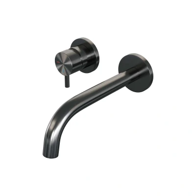 Afbeelding van Brauer gunmetal Edition Wastafelmengkraan inbouw gebogen uitloop rechts hendel kort smal model B2 PVD geborsteld