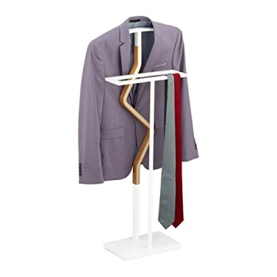 Afbeelding van Relaxdays dressboy staal wit kledingstandaard kledingrek metaal hout dress boy
