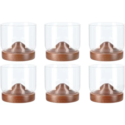 Afbeelding van Aretica Whiskey glas met houten onderzetter Bruin set van 6