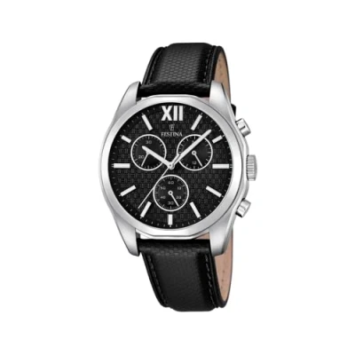 Afbeelding van Festina Herenhorloge analoog kwarts met leren band F16860 1, zwart/zwart, riem, riem