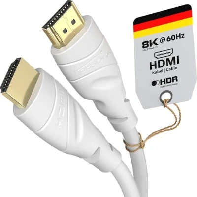 Afbeelding van KabelDirekt 4K HDMI kabel met A.I.S. afscherming. 5m (4K @60Hz voor een spectaculaire Ultra HD ervaring, High Speed Ethernet, Blu ray/PS4/PS5/Xbox Series X/Switch, wit)