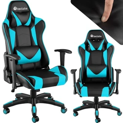 Afbeelding van tectake® bureaustoel gamingchair luxe burostoel kantoorstoel racingstoel gamestoel Twink zwart/azuurblauw