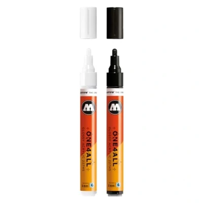 Afbeelding van Molotow One4All 227HS 2 stuks acrylstiften glanzend (4,0 mm lijndikte, glanzend, zeer dekkend en permanent, sneldrogend, navulbaar) 251 wit 252 zwart