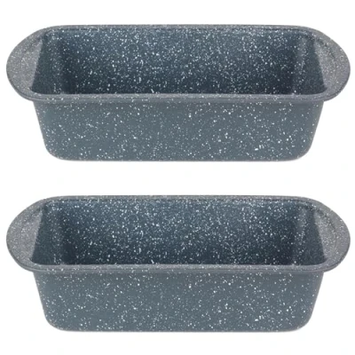 Afbeelding van Russell Hobbs COMBO 5443 Non Stick Loaf Pan Set van 2, 28 cm Carbon Steel Bread Tin met Handvaten, Easy Clean voor Cakes, &amp; Malt Loaf, Nightfall Stone Collection, Blue Marble, 5 jaar garantie