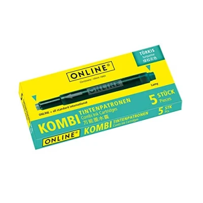 Afbeelding van ONLINE 17176/12 Kombi inktpatronen turquoise, voor vulpen of rollerball pen, doos met 5 patronen, welke altijd compatibel zijn.