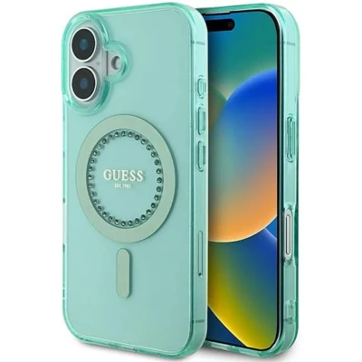 Afbeelding van Guess IML Rhinestones Back Cover hoesje met MagSafe voor Apple iPhone 16 Groen