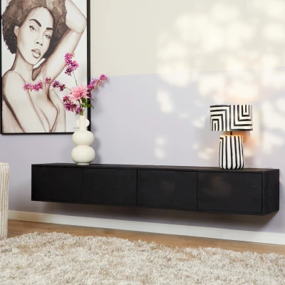Afbeelding van Zwevend tv meubel Vision Black 200 cm mangohout kast