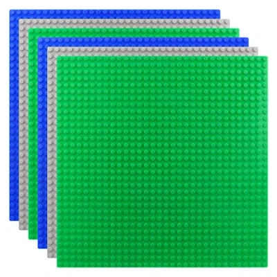 Afbeelding van KEWUZY Set van 6 klassieke bouwstenen 25 x cm, compatibel met de meeste bouwstenen, bodemplaat groen, blauw, grijs