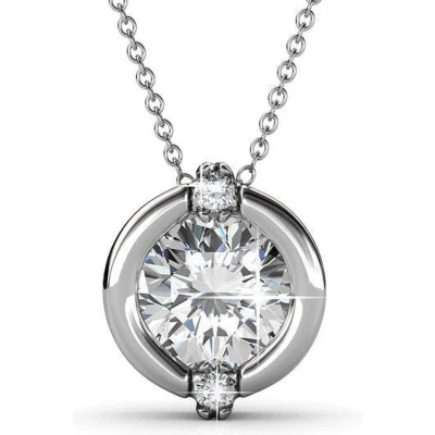 Afbeelding van Yolora Dames Ketting met Ronde Hanger Kalpa Camaka Kristal Zilverkleurig 18K Witgoud Verguld Vrouwen Collier Zilver Sieraden Luxe Giftbox Geschenkdoos Cadeau doos Exclusieve Geschenkverpakking Mooie Cadeauverpakking