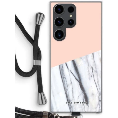 Afbeelding van Case Company® hoesje met Koord geschikt voor Samsung Galaxy S23 Ultra A touch of peach Telefoonhoesje Zwart Bescherming aan alle Kanten en Over de Schermrand