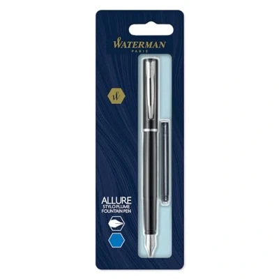 Afbeelding van Waterman Allure vulpen Zwarte lak Fijne punt Blauwe inkt
