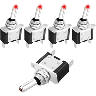 Afbeelding van 5 stuks SPST led tuimelschakelaar, oplichtend, marineblauw, aan/uit led, 12 V, 20 A, voor auto, camper, voertuigen, vrachtwagen, boot