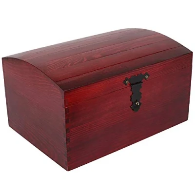 Afbeelding van Creative Deco Grote Doos Schatkist Opbergkist Houten Rood 34,5 x 25 19,2 cm Hout Cadeau Kunst met Deksel