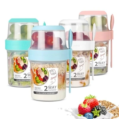 Afbeelding van SinLaw Mueslibeker om mee te nemen, yoghurt en to go, dubbellaags, lekvrij, voor salade (310 ml + 560 ml)