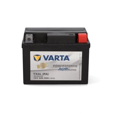 Image de VARTA Batterie moto 3 Ah / 50 A Powersports Active AGM longue durée de vie, préchargée, sans entretien, adaptée aux motos, scooters, quads, jet skis et motoneiges, noire