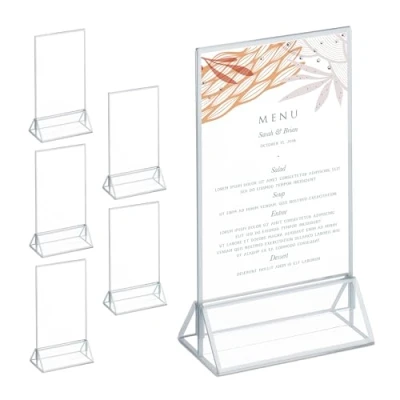 Afbeelding van Relaxdays menukaarthouders acryl set van 6 fotolijsten folderhouders A6 tafeldisplay
