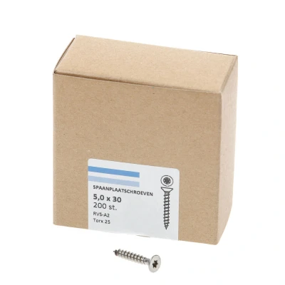 Afbeelding van Spaanplaatschroef RVS 5,0 x 30 mm, Torx25 (200 stuks)