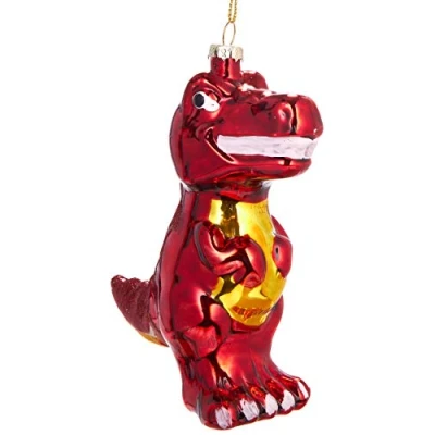 Afbeelding van BRUBAKER T Rex Rood Handbeschilderde Kerstbal van Glas Handgeblazen Kerstboomversieringen Figuren Grappige Decoratieve Hangers Boombal 12 cm
