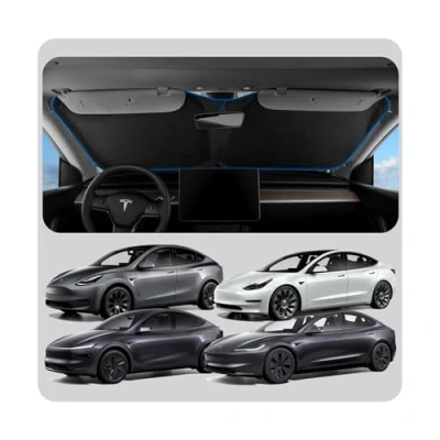 Afbeelding van Spigen Tesla Model 3 2021 Highland 2024 Y zonneklep voor voorruit, blokkeert de zonwering tegen uv stralen, compatibel met en