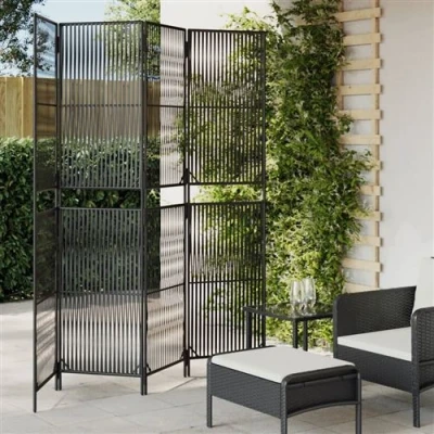 Afbeelding van Kamerscherm 4 panelen poly rattan zwart