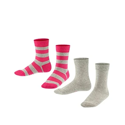 Image de FALKE Happy Stripe 2 Pack, Chaussettes Mixte Enfant, Coton, Gris (Light Grey 3400), 35 38 (Lot De 2)