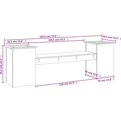 Afbeelding van Bankje met plantenbakken 184,5x39,5x56,5 cm grenenhout wit