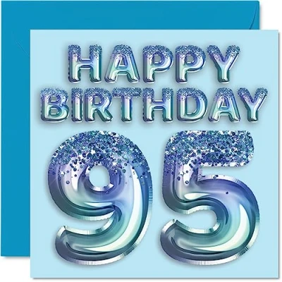 Afbeelding van Verjaardagskaart 95e verjaardag heren blauwe glitterfeestballon verjaardagskaarten voor mannen van 95 jaar, overgrootvader, opa,