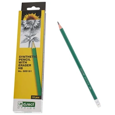 Image de D.RECT Lot de 12 crayons synthétiques pré taillés avec gomme Dureté HB