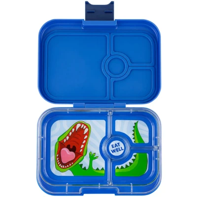 Afbeelding van Yumbox Panino lekvrije Bento box broodtrommel 4 vakken Surf Blue / Dinosaur tray