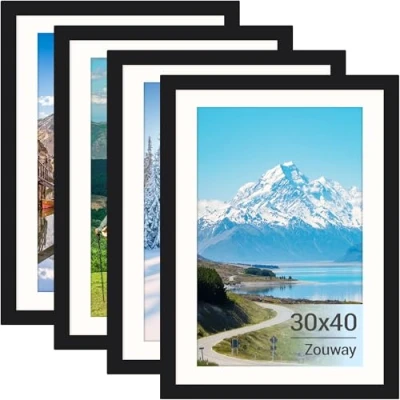 Afbeelding van Lot de 4 cadres photo 30 x 40 cm Noir Avec plexiglas Pour photos, images, posters