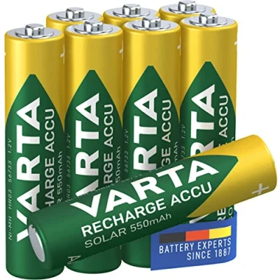Afbeelding van VARTA AAA batterijen, oplaadbaar, 8 stuks, zonne accu, 550 mAh Ni MH, klaar voor gebruik, ontwikkeld tuinverlichting op energie