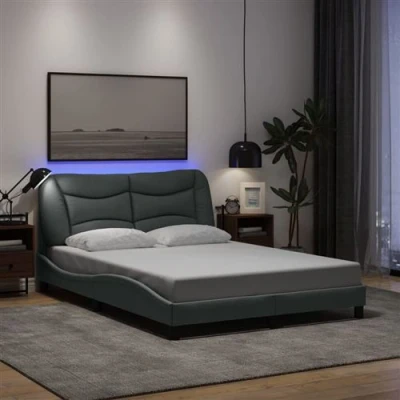 Image de vidaXL Cadre de lit avec lumières LED gris clair 120x200 cm tissu