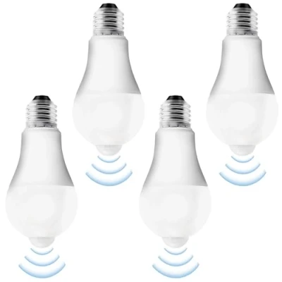 Afbeelding van Set van 4 E27 ledlampen met bewegingsmelder: ledlamp bewegingsmelder PIR 15 W koud wit 6500 K lichtsensor spaarlamp voor hal,