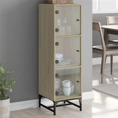Afbeelding van vidaXL Hoge kast met glazen deuren 35x37x120 cm sonoma eikenkleurig