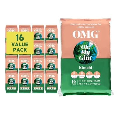 Afbeelding van [16 stuks] Oh! My Gim Seaweed Snack, Kimchi, Veganistische Snacks met gezonde zeewier, premium Zuid Koreaanse gedroogde zeewierchips, keuken