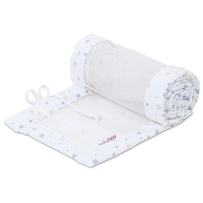 Afbeelding van babybay Bedomranding van piqué mesh voor logeerbed/stootbescherming babybed, geschikt Maxi, Boxspring, Comfort en Plus, wit sterrenmix