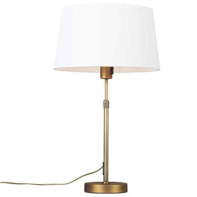 Afbeelding van QAZQA Tafellamp brons met kap wit 35 cm verstelbaar Parte