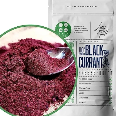 Afbeelding van Gevriesdroogd zwarte bessenpoeder gedroogd zwart johannisbeerpoeder Natuurlijk droog bevroren fruit Johannisbeeren Blackcurrant Powder ZingyZoo (100 g)