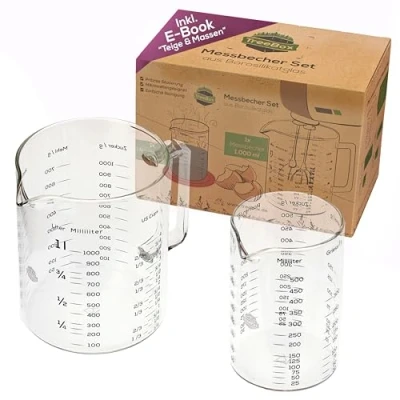 Afbeelding van TreeBox Maatbeker met schenktuit, set van 2, hitte en magnetronbestendig, verschillende maateenheden, perfect voor koken, koken mengen