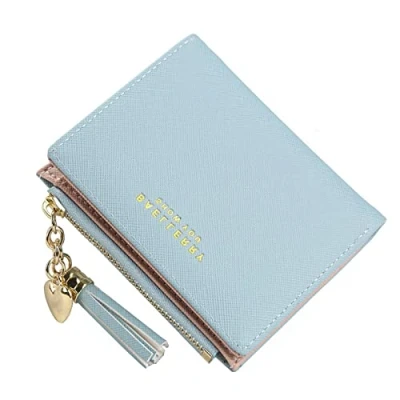 Afbeelding van Damesportemonnee, prachtige bladhouder, hanger van PU leer, 6 kaartvakken, inclusief 1 ID venster, factuurgedeelte en vak met ritssluiting, Blauw, prachtig, Exquisite