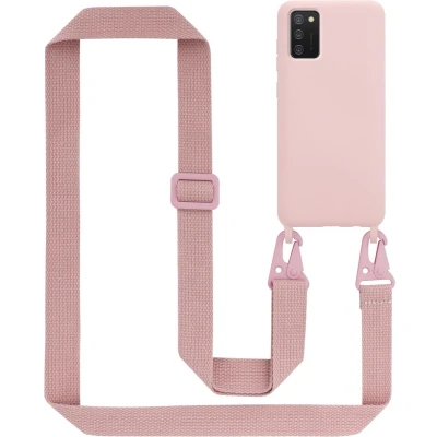 Afbeelding van Cadorabo Mobiele telefoon ketting geschikt voor Samsung Galaxy A02s in LIQUID ROZE Silicone beschermhoes met lengte verstelbare koord riem