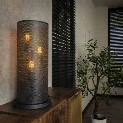 Afbeelding van Hoyz Collection Tafellamp 3L Koker Mesh Artic Zwart