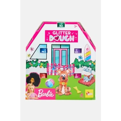 Afbeelding van Liscianigiochi, Barbie Glitter Dough 88850 huisset, 5 potten in hartvorm, boetseerklei met glitter, x 100 g, creatief spel voor meisjes vanaf 3 jaar, meerkleurig (88850)