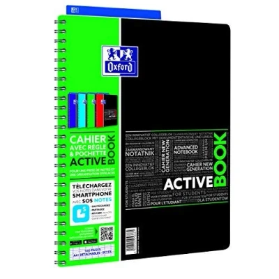Afbeelding van Oxford ActiveBook Notitieboek, spiraalbinding, A4+, 160 pagina&#039;s, grote ruiten, omslag van polypropyleen, willekeurige kleur, 240 x 297 cm