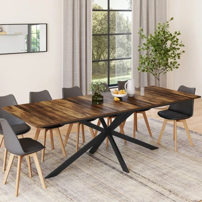 Image de Table à manger extensible rectangle ALIX 8 12 personnes pied araignée noir et plateau bois foncé HAWKINS 200 240 cm IDMarket