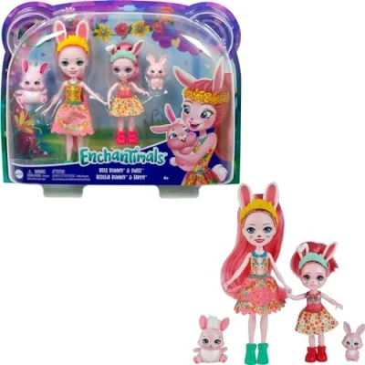 Afbeelding van Enchantimals HCF84 Zusterset met mini poppen Bree en Bedelia Konijn, 2 minifiguren accessoires, kinderspeelgoed