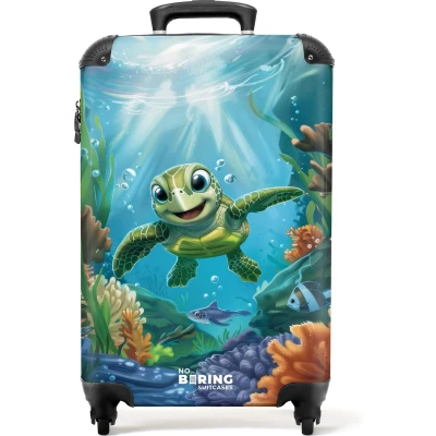 Afbeelding van NoBoringSuitcases.com® Handbagage koffer lichtgewicht Reiskoffer trolley Schildpad in kleurrijke onderwaterwereld Rolkoffer met wieltjes Past binnen 55x40x20 en 55x35x25