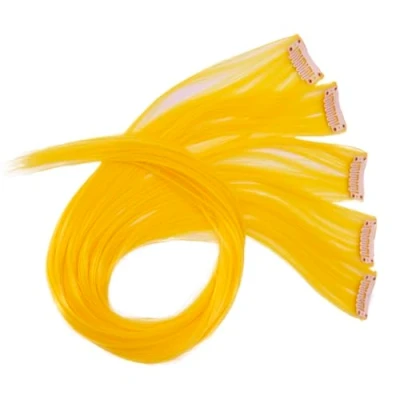 Afbeelding van CAISHA 60 cm, kleurrijke strengen, clip in extensions, glad, lang, haarstukje, geel, BST121