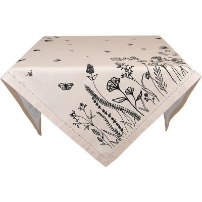 Afbeelding van Clayre &amp; Eef Tafelkleed 100x100 cm Beige Zwart Katoen Bloemen